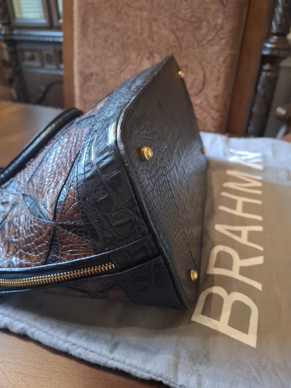 Rare Brahmin Brown & Black Croc-Embossed Satchel with Matching Wallet